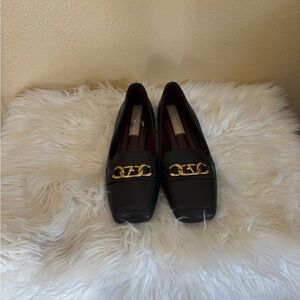 Elegant Black Loafers with Gold Chain Detail